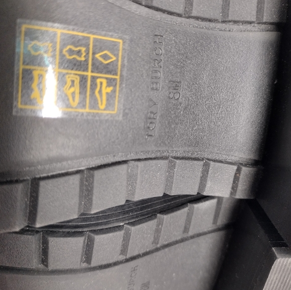 TORY BURCH Expedition Boot LEATHER CHUNKY SQUARE TOE BLACK Rubber Trim Size 8M - Picture 12 of 15